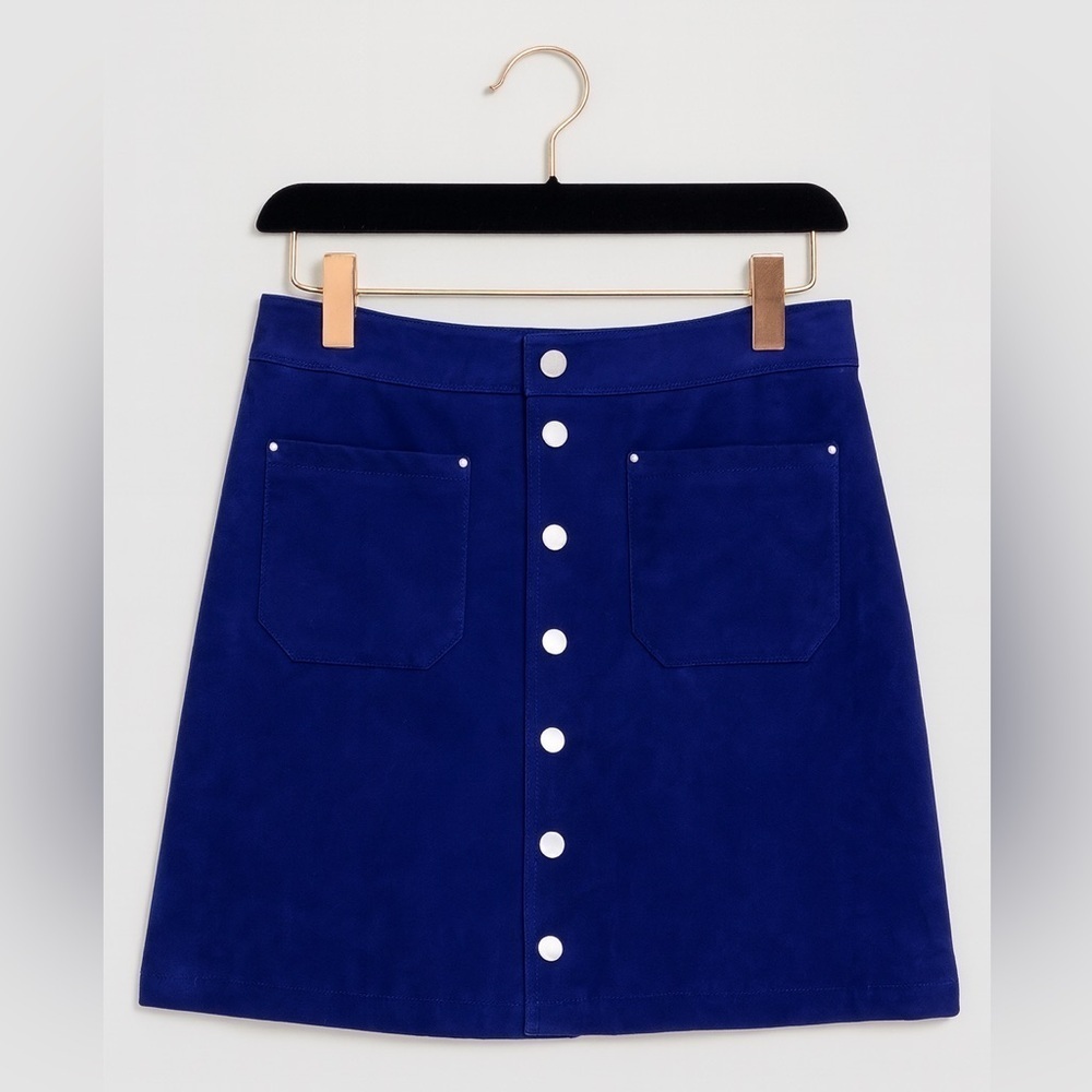 NC International Concepts Women’s Size 8 Royal Blue Faux Suede Button-Up Skirt